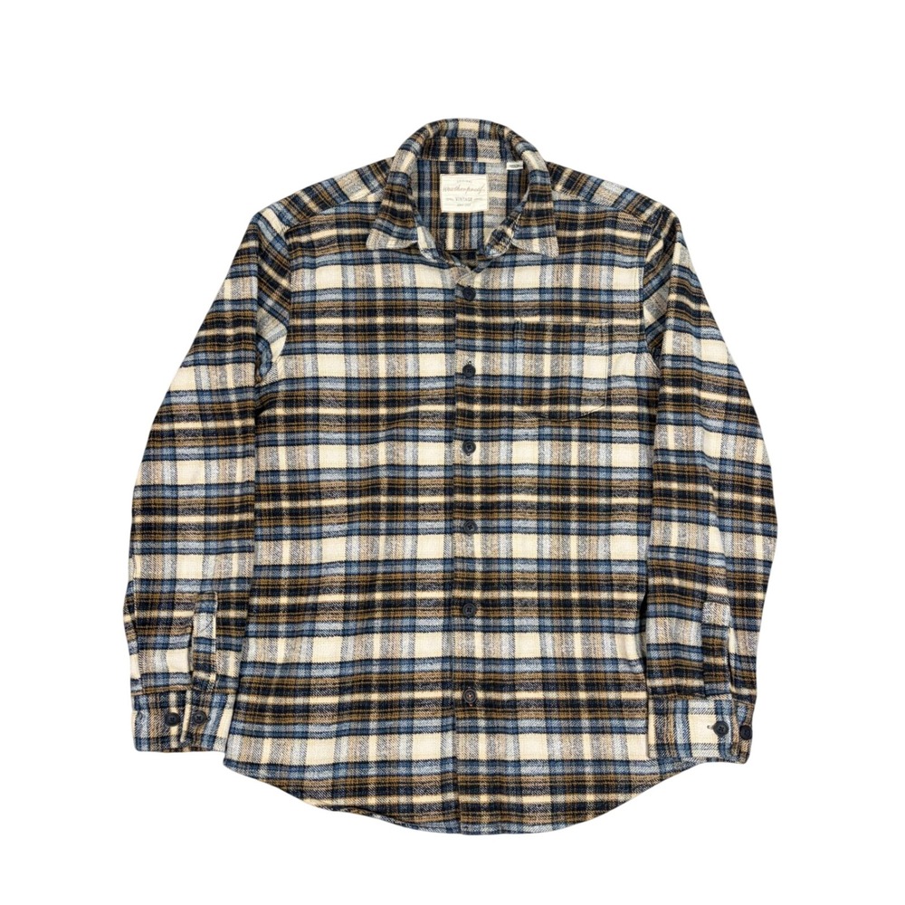 Weatherproof Vintage Mens Plaid Flannel Shirt Blue Brown Quilted Lining Medium